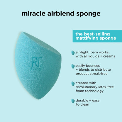 Real Techniques Miracle Airblend Makeup Sponge, Matte Makeup Blending Sponge, For Liquid, Cream, & Powder Products, Offers Medium To Full Coverage, Foundation Sponge, Latex-Free Foam, 2 Count