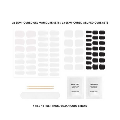 Dashing Diva Glaze LED Semi-Cured Gel Salon Mani + Pedi Kit, Gel Nail Strips, Rice Milk, 55 Count