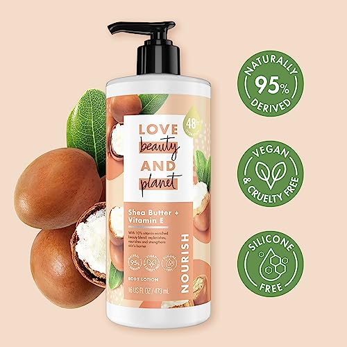 Love Beauty And Planet Lotion - Moisturizing Shea Butter and Vitamin E Lotion, Natural Body Lotion for Women, Nourishing Body Moisturizer Skin Care Scented with Sandalwood, 16 Fl Oz (Pack of 2)