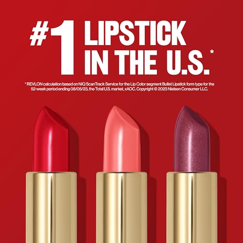 Revlon Lipstick, Super Lustrous Lipstick, Creamy Formula For Soft, Fuller-Looking Lips, Moisturized Feel in Berries, Bombshell Red (046) 0.15 oz