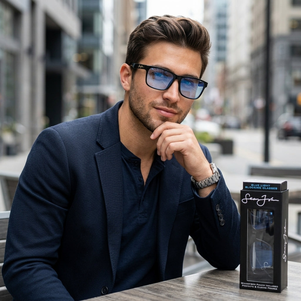 Sean John Style Kings Blue Light Blocking Glasses Black Frame Computer Eyewear