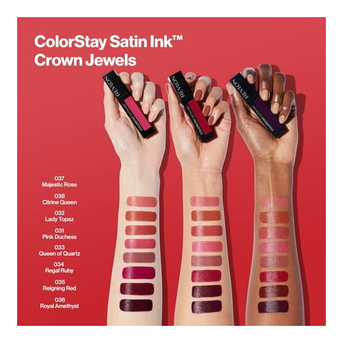 Revlon ColorStay Satin Ink Crown Jewels Long Lasting Lipstick with Vitamin E, 038 Citrine Queen, 0.17 fl oz.