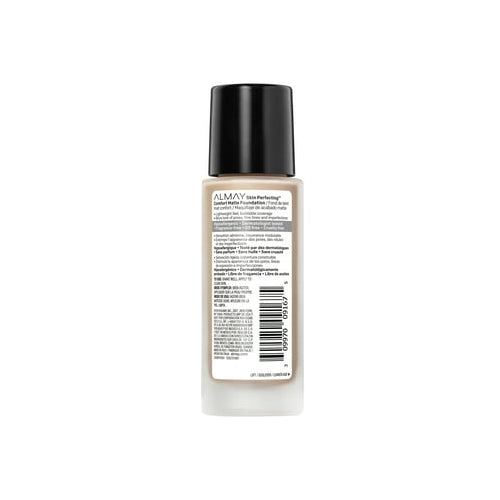 Almay Skin Perfecting Comfort Mattte Foundation Makeup, Hypoallergenic, 100 Cool Ivory, 1 fl oz