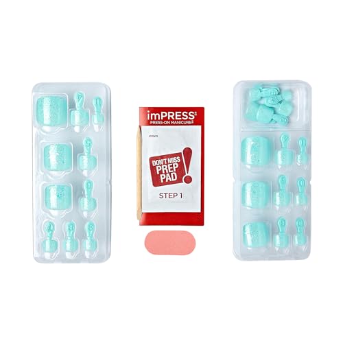 KISS imPRESS No Glue Pedi Press-On Toenails Includes 24 Nails, Prep Pad, 1 Manicure Stick, 1 Mini File