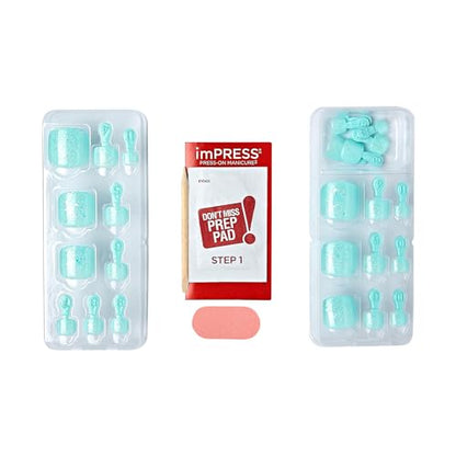 KISS imPRESS No Glue Pedi Press-On Toenails Includes 24 Nails, Prep Pad, 1 Manicure Stick, 1 Mini File