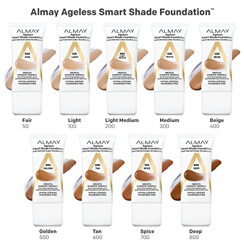 Almay Anti-Aging Foundation, Smart Shade Face Makeup with Hyaluronic Acid, Niacinamide, Vitamin C & E, Hypoallergenic-Fragrance Free, 800 Deep, 1 Fl Oz (Pack of 1)