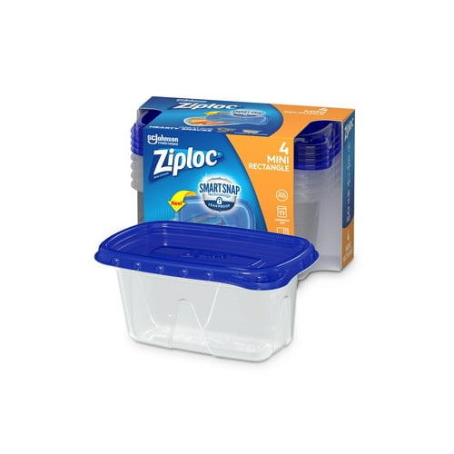 Ziploc® Brand, Food Storage Containers, Smart Snap Technology, Mini Rectangle, 4 ct