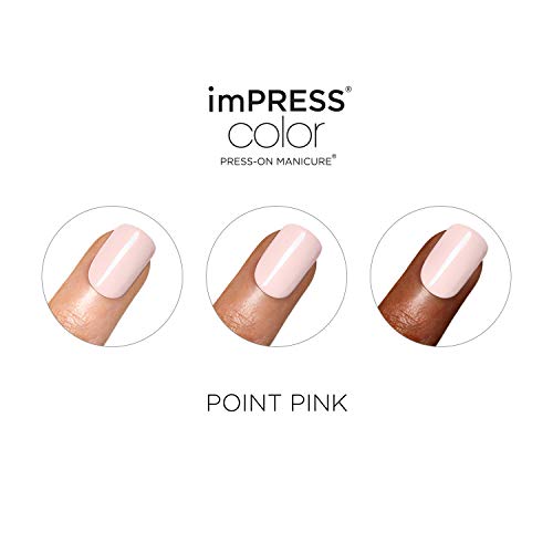 KISS imPRESS No Glue Mani Press On Nails, Color, Point Pink', Pink, Short Size, Squoval Shape, Includes 30 Nails, Prep Pad, Instructions Sheet, 1 Manicure Stick, 1 Mini File