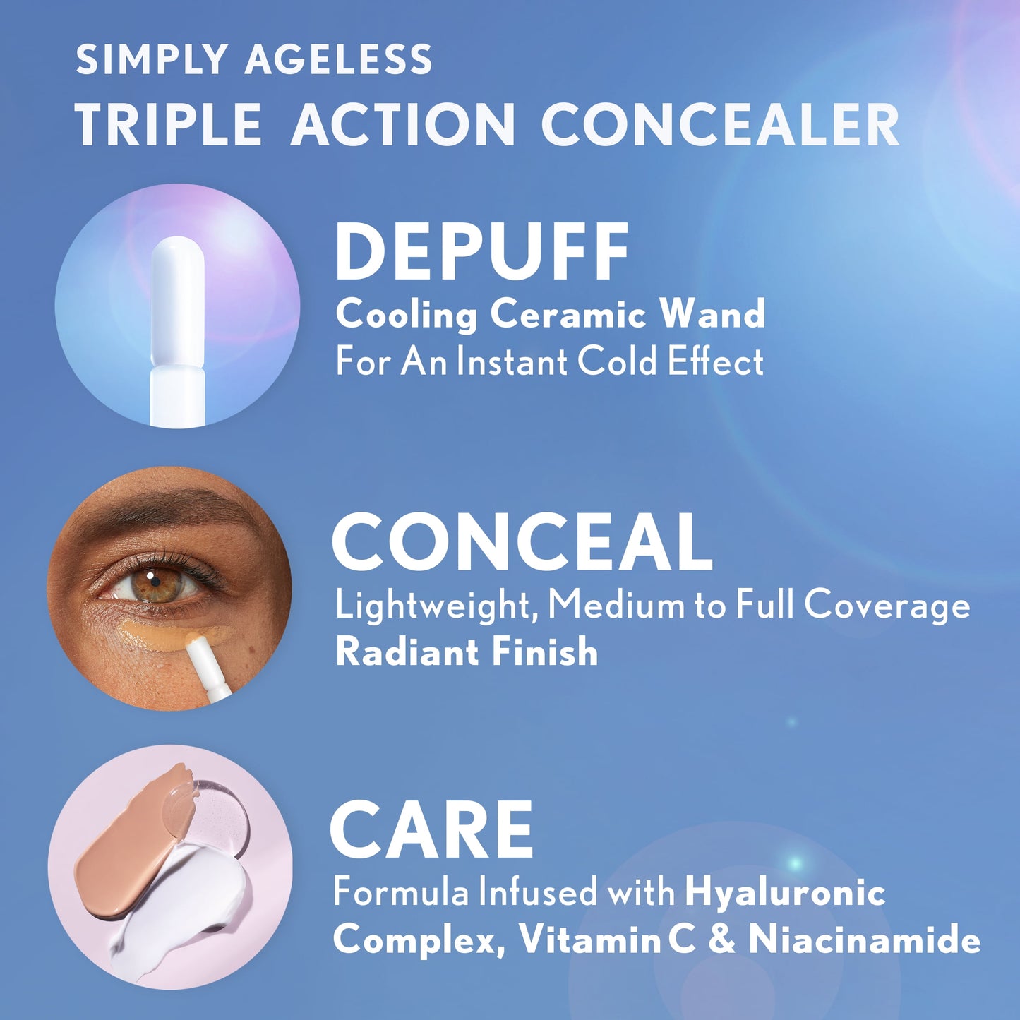 COVERGIRL Simply Ageless Triple Action Concealer, 390 Espresso, 0.24 fl oz