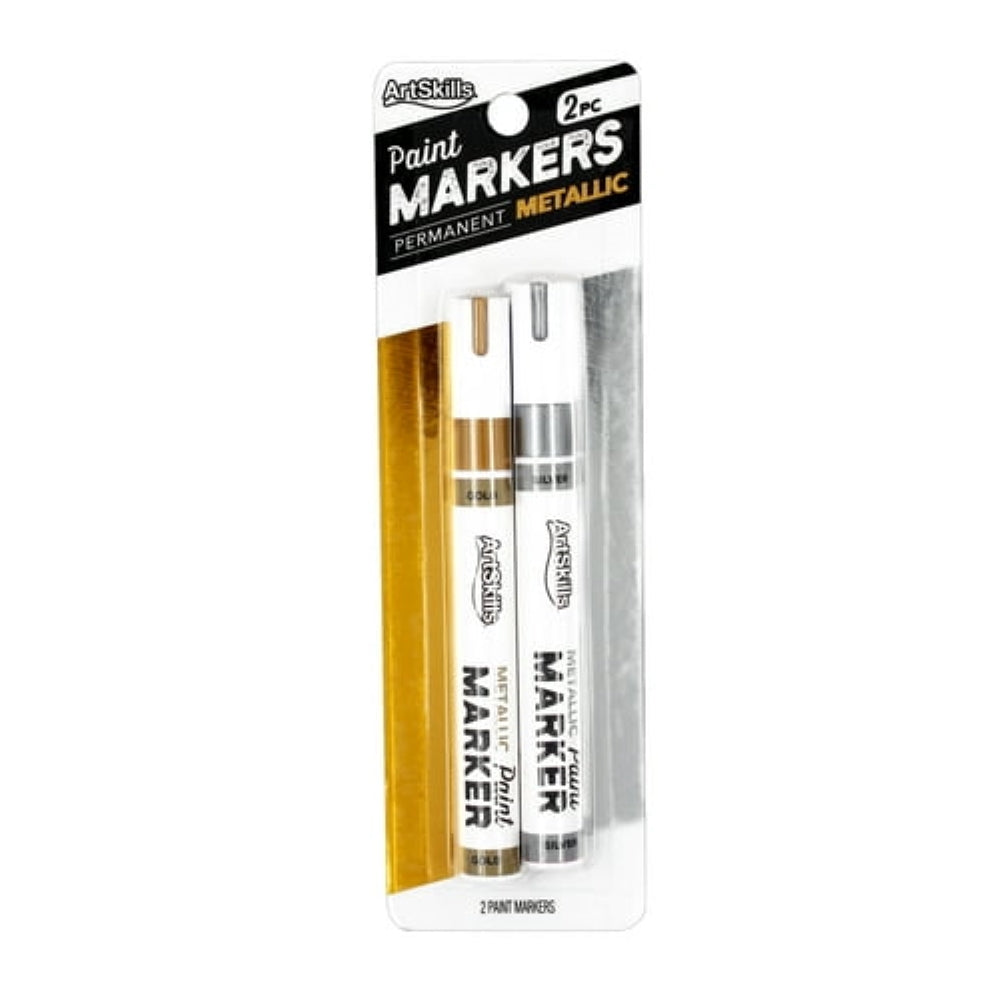 ArtSkills 5.75" Broad Line Metallic Silver and Gold Permanent Markers for Adults & Teens