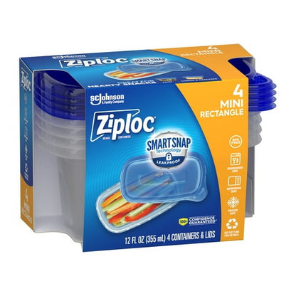 Ziploc® Brand, Food Storage Containers, Smart Snap Technology, Mini Rectangle, 4 ct