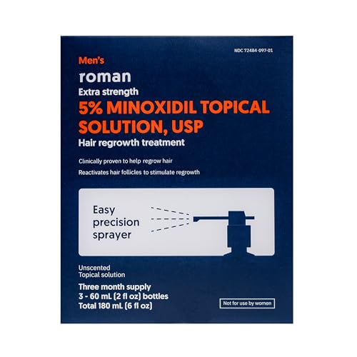 Roman Men's Topical Hair Regrowth Treatment Spray | 5% Minoxidil Solution, Clinically Proven for Thinning Hair, Easy to Use, Unscented | 3-Month Supply