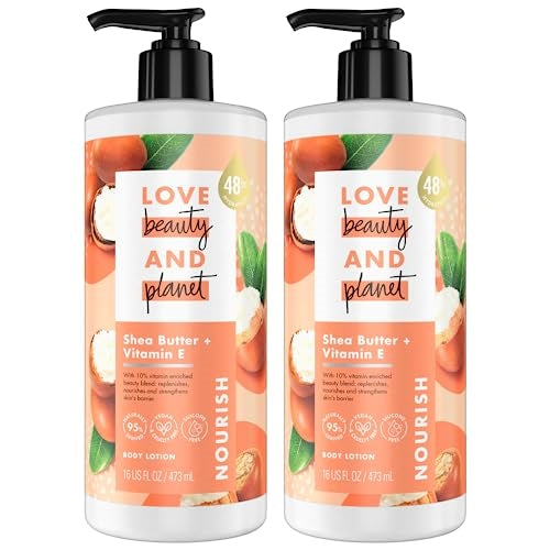 Love Beauty And Planet Lotion - Moisturizing Shea Butter and Vitamin E Lotion, Natural Body Lotion for Women, Nourishing Body Moisturizer Skin Care Scented with Sandalwood, 16 Fl Oz (Pack of 2)