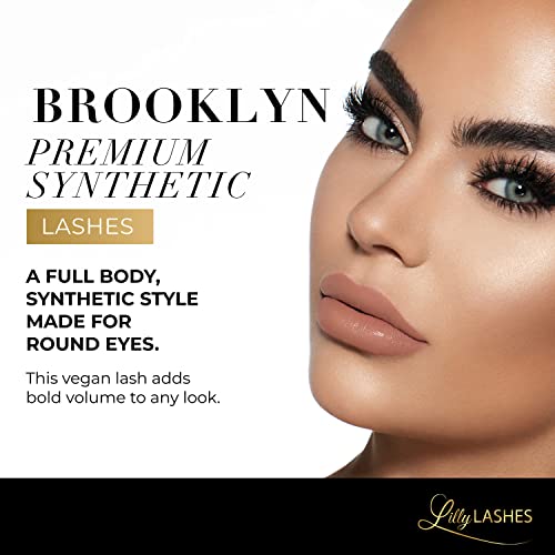 Lilly Lashes Premium Synthetic Lashes Brooklyn | Fake Eyelashes Natural Look | Bold Full Bodied Look | False Lashes | Vegan Strip Lash | Reusable Up to 10 Wears | 15mm