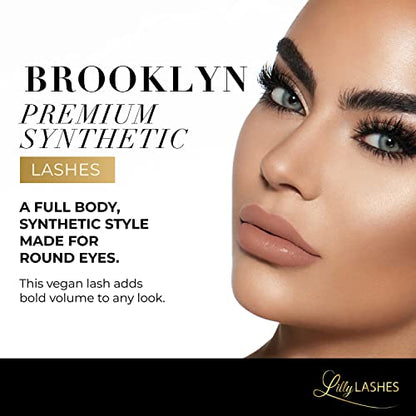 Lilly Lashes Premium Synthetic Lashes Brooklyn | Fake Eyelashes Natural Look | Bold Full Bodied Look | False Lashes | Vegan Strip Lash | Reusable Up to 10 Wears | 15mm