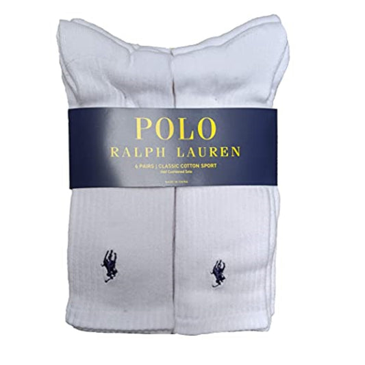 Polo Ralph Lauren Men's Classic Ribbed Crew Socks - 6 Pack (White)