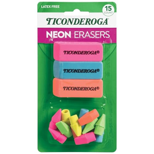 Dixon Ticonderoga Office & School Eraser Combination Set, 15 Eraser Multi-Pack, Multicolored (38931)