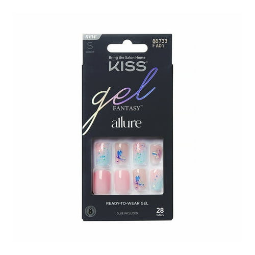 KISS Gel Fantasy Allure Ready-To-Wear Short Square Fake Nails, Pink Floral, 28 Pieces