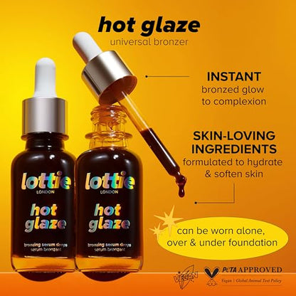 Lottie London Hot Glaze in Bronze Universal Bronzing Drops, Tinted Bronzing Drops, Serum-like Formula Infused with Hyaluronic Acid, Squalane & Niacinamine