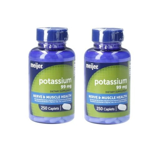 Meijer Potassium Tablets for Heart, Nerve & Muscle Health- 2 Pack of 250 Tablets