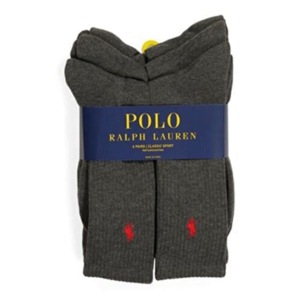 Ralph Lauren POLO Men's 6-Pk. Performance Sport Crew Socks (Charcoal)