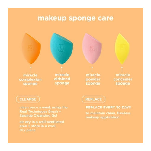 Real Techniques Miracle Complexion Sponge + Concealer Sponge, Makeup Sponges, Multi Color, 2 Count