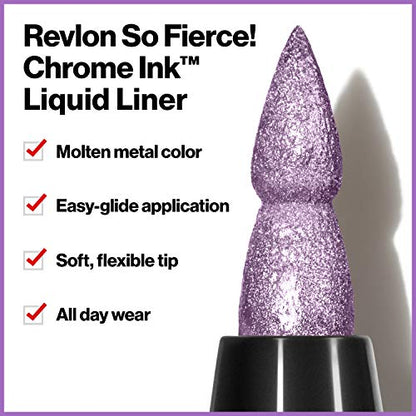 Revlon So Fierce! Chrome Ink Liquid Eyeliner, Longlasting Bold Metallic Pen Liner with Dip Ink Cap for Pearl, Shimmer Blend, 904 Ultraviolet Foil, 0.03 oz.