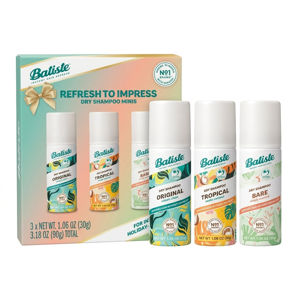 Batiste Dry Shampoo Minis Variety Pack – Original, Tropical & Bare Scents, 1.06 oz Each, 3 Count Travel Size