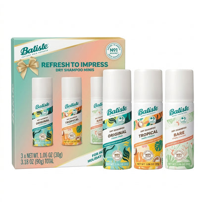 Batiste Dry Shampoo Minis Variety Pack – Original, Tropical & Bare Scents, 1.06 oz Each, 3 Count Travel Size