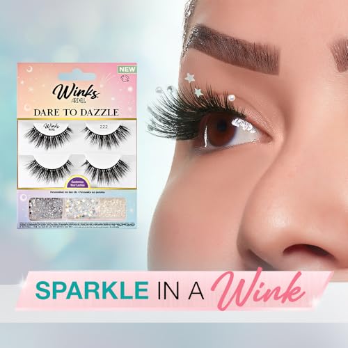 Ardell Winks Dare to Dazzle 222 Lash Kit, Medium Volume, Includes 2 Pairs, Gems, DUO Adhesive