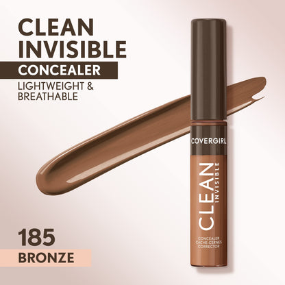 Covergirl Clean Invisible Concealer, Lightweight, Hydrating, Vegan Formula, Bronze 185, 0.23oz