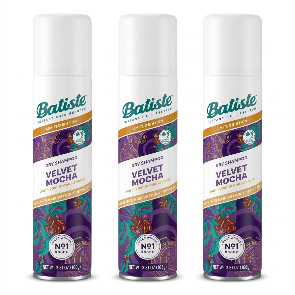 3 Pack Batiste Limited Edition Dry Shampoo Velvet Mocha 3.81oz Warm Vanilla Jasmine