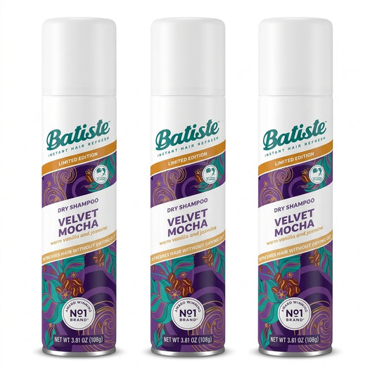 3 Pack Batiste Limited Edition Dry Shampoo Velvet Mocha 3.81oz Warm Vanilla Jasmine