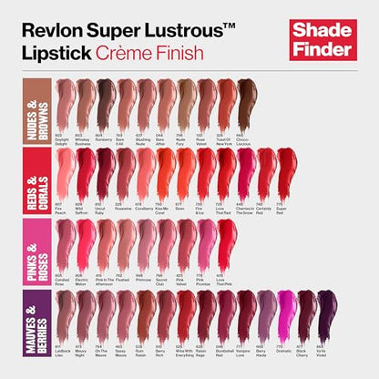 Revlon Lipstick, Super Lustrous Lipstick, Creamy Formula For Soft, Fuller-Looking Lips, Moisturized Feel in Berries, Bombshell Red (046) 0.15 oz