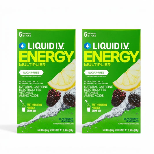 2 Pack Liquid I.V.® Blackberry Lemonade Sugar-Free Hydration Multiplier® +Energy Powdered Electrolyte Drink Mix, 6 Count Packets