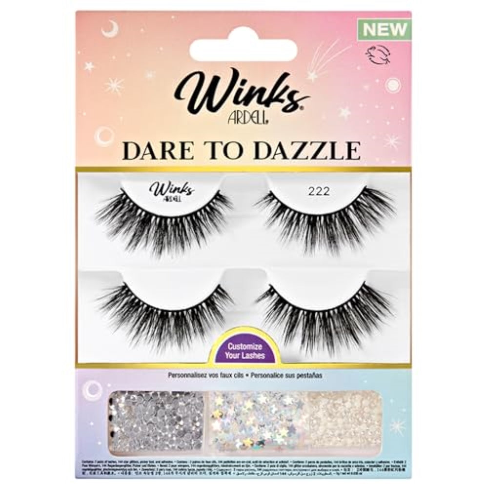 Ardell Winks Dare to Dazzle 222 Lash Kit, Medium Volume, Includes 2 Pairs, Gems, DUO Adhesive