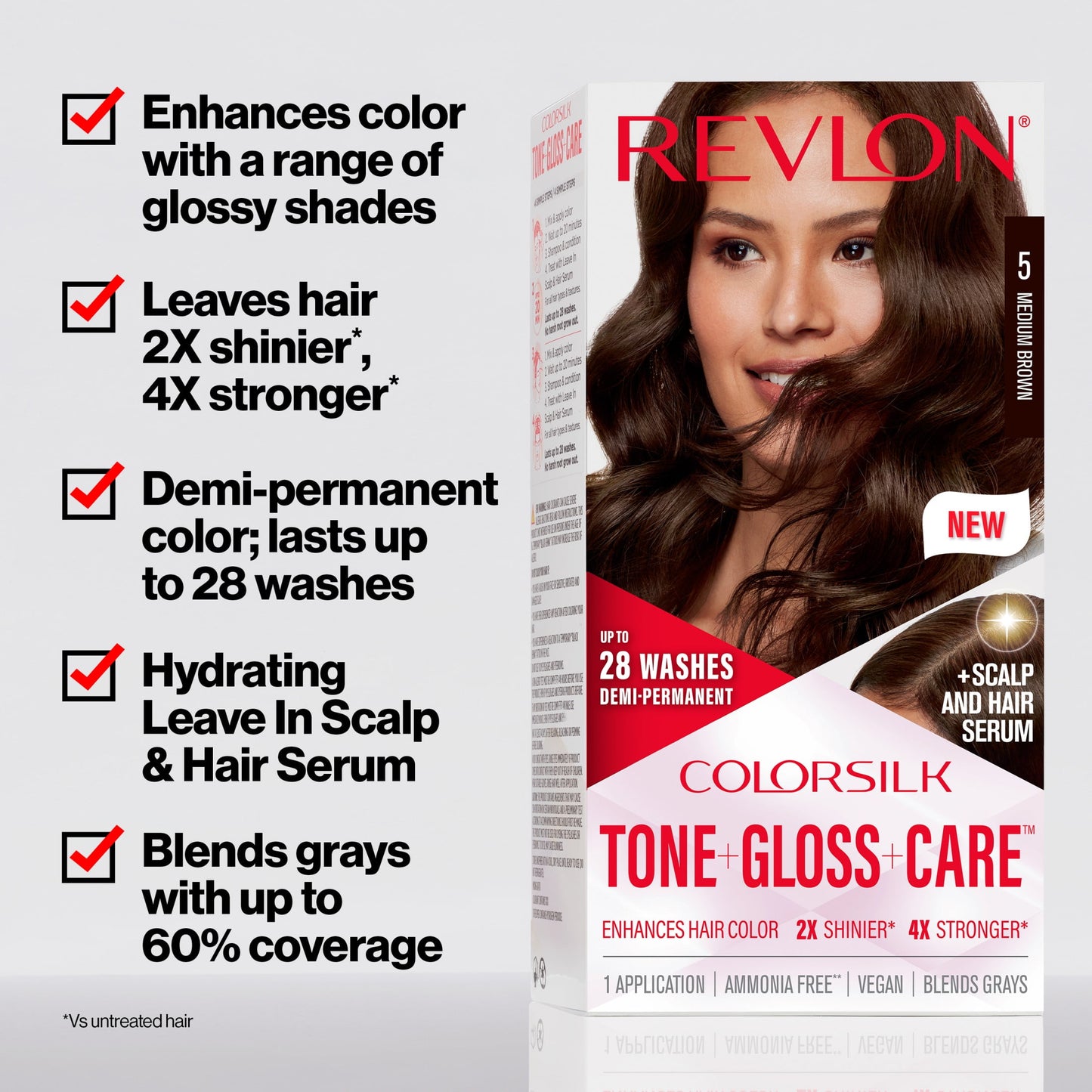 Revlon ColorSilk Tone + Gloss + Care Demi-Permanent Hair Color, 3 Brown Black, 4.5 fl oz