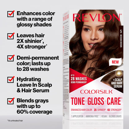 2 Pack Revlon ColorSilk Tone + Gloss + Care Demi-Permanent Hair Color 1 Black