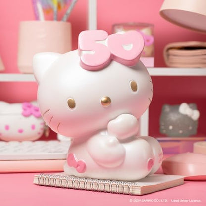 Hamee Sanrio Hello Kitty 50th Anniversary Jumbo Squishy Toy Limited Edition Collectible Slow Rising Cute SquiSHU Pearl Finish Birthday Gift, Party Favors, Stress Relief – Hello Kitty (Pink Bow)