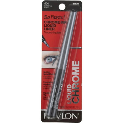 Revlon So Fierce! Chrome Ink Liquid Eyeliner, Longlasting Bold Metallic Pen Liner with Dip Ink Cap for Pearl, Shimmer Blend, 901 Gunmetal, 0.03 oz.