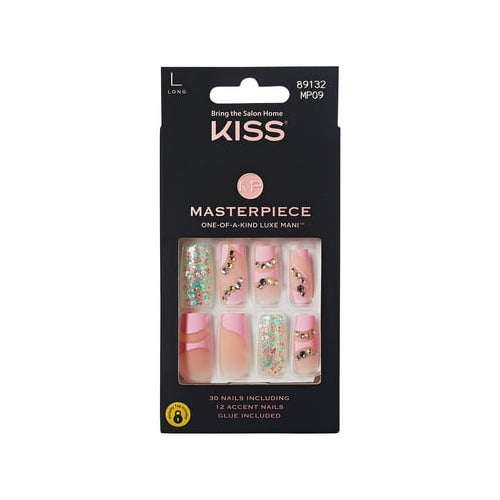KISS Masterpiece, Press On Nails, Sweetest Pie, Pink, Long Square, 30 Count