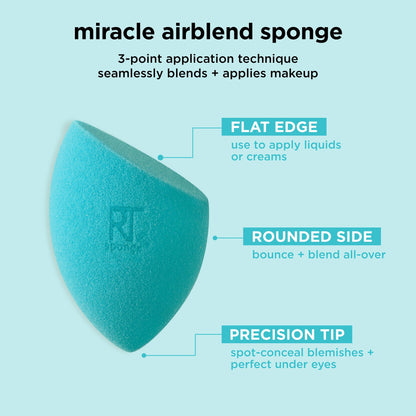 Real Techniques Miracle Airblend Makeup Sponge, Matte Makeup Blending Sponge, For Liquid, Cream, & Powder Products, Offers Medium To Full Coverage, Foundation Sponge, Latex-Free Foam, 2 Count