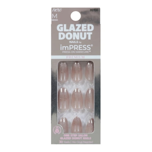imPRESS Glazed Donut Press-On Nails, No Glue Needed, Neutral, Medium Almond Shape, 30 Ct.