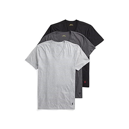 POLO RALPH LAUREN Classic Fit Undershirt w/Wicking 3-Pack V-Necks Andover Heather/Madison Heather/Black MD