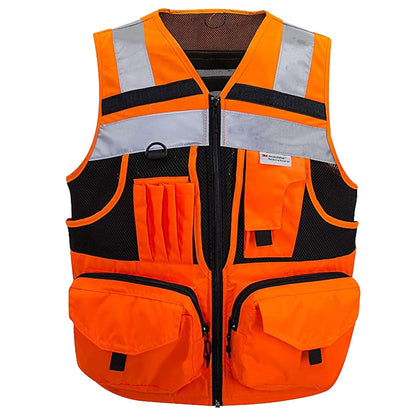 Kasa Style 3M High-Visibility Reflective Safety Vest, Multi-Pocket, Unisex Durable Workwear Ideal for Construction Workers Outdoor