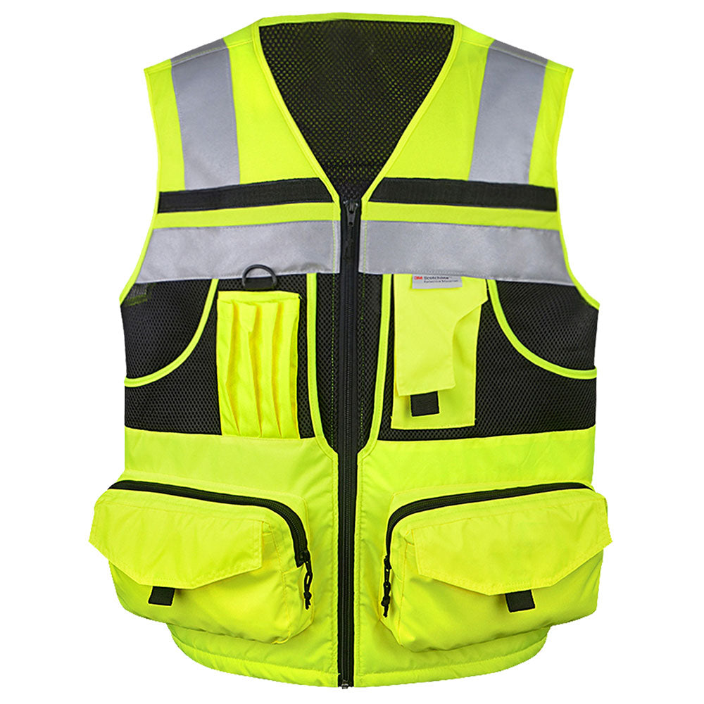 Kasa Style 3M High-Visibility Reflective Safety Vest, Multi-Pocket, Unisex Durable Workwear Ideal for Construction Workers Outdoor