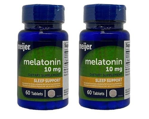 Kasa Style Meijer Melatonin 10mg Extra Strength Tablets, 100% Drug Free Sleep Aid for Adults, 2 Pack of 60 Count Each, 120 Day Supply