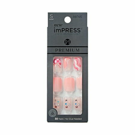 KISS imPRESS Premium Short Square Press-On Nails, Glossy Orange, 30 Pieces