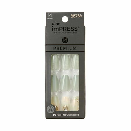 KISS imPRESS Premium Medium Coffin Press-On Nails, Glossy Green, 30 Pieces