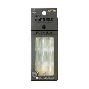 KISS imPRESS Premium Medium Coffin Press-On Nails, Glossy Green, 30 Pieces
